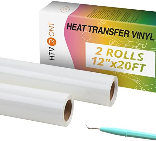 HTVRONT Heat Transfer Vinyl White HTV Rolls, 2 Rolls 12" x 20ft