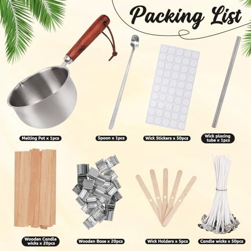 Candle Wicks for Candles Making,Including Melting Pot,2 Types Candle Wick,Wick Stickers,Wick Holders,Wick Placing Tube,All-in-One Starter Set for DIY Soy, Beeswax, Paraffin Candles