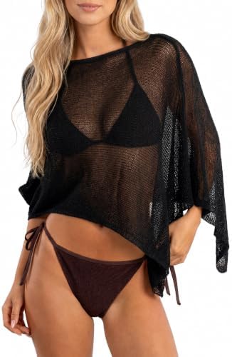 Womens Sheer Knit Poncho Top Lightweight Beach Cover up