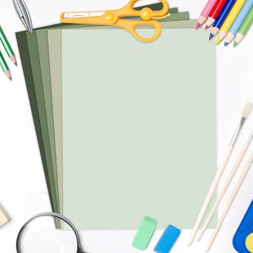 Whaline 50 Sheets 8.5 x 11 Inch Assorted Sage Green Card Stock Paper 5 Gradient Colors Solid Core Scrapbook Paper for Print DIY Crafts Making Supplies, 65lb