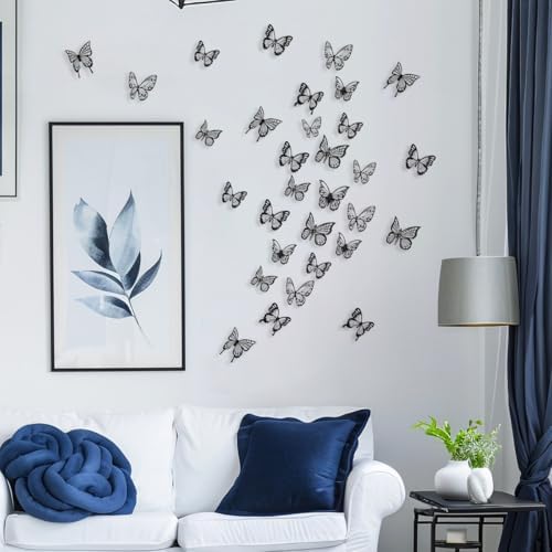 Butterfly Wall Decals - Black-72pcs 3D Butterflies Removable Mural Wall Stickers for Home Room Bedroom Decorations