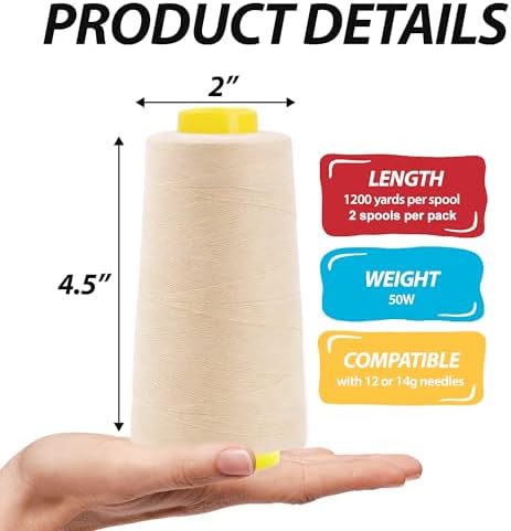 Mandala Crafts White Cream Mercerized Cotton Thread for Sewing Quilting