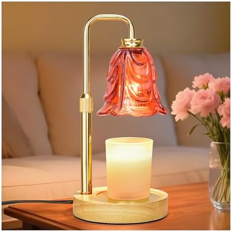 XJZJY Red Flower Candle Warmer Lamp with Timer, Birthday Gifts for Women | Dimmable wax melt warmer with 2 bulbs for jar candles, height adjustable, Red tulip design, home decor, housewarming gifts