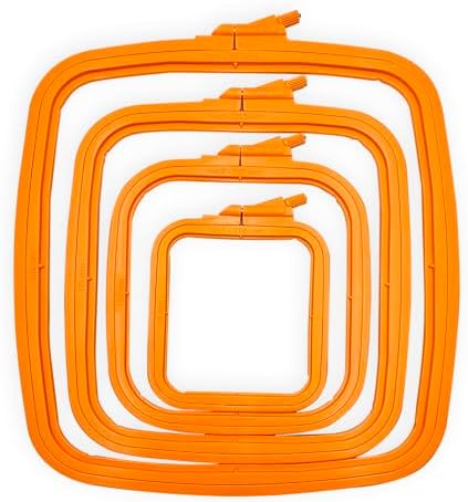 Nurge Square Embroidery Hoop - Plastic Cross Stitch Frame for Needlepoint & Embroidery - Adjustable Craft Hoop - Orange - Set of 4