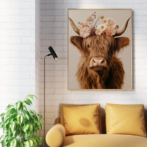 Amaieuin Highlan Cow Paint by Number Kit for Adults,Canvas Paint by Numbers for Adults,Cow Paint by Number Adult for Gifts and Home Wall 20x16in