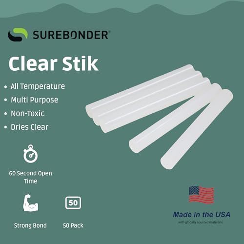 Surebonder Full Size Hot Glue Sticks 50-Pack, Clear, Non-Toxic, Multi-Temp, 4-Inch x 0.43-Inch for Full Size Glue Guns, DIY, Arts, Crafts & Home Repairs