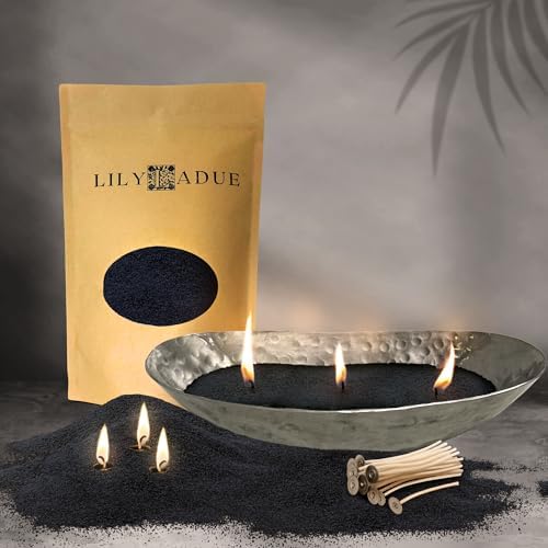 LILY LADUE Black Sand Candle Kit - 1Lb/16Oz Pearled Candles Sand and Wicks (24) with Platinum Holder, Unscented Aroma Beads, Reusable Pearled Candle Wax for DIY Home Kit, Powder Beads Refill Available