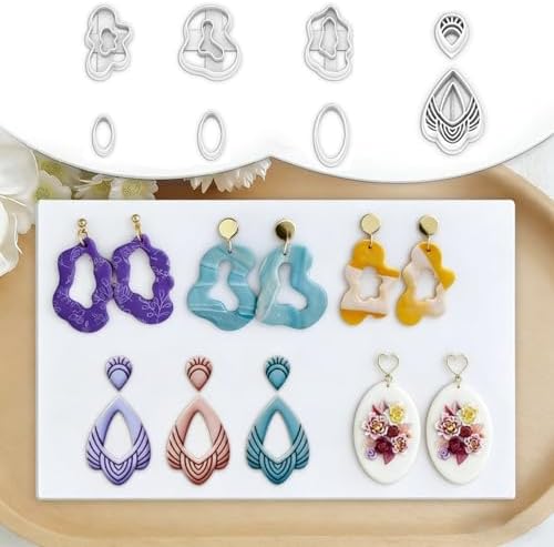 8 Pcs Irregular Shape Polymer Clay Cutters Set - Oval, Teardrop & Abstract Imprint Cutters for Polymer Clay Jewelry Making, Fit Valentine's Day Gift for Friends, Sisters & Minimalist Style Lovers