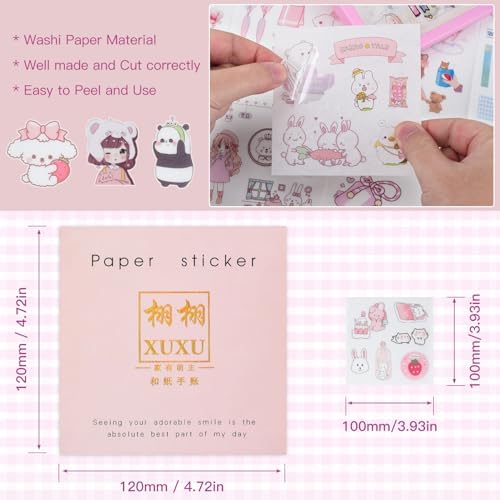 Cute Washi Paper Boxed Stickers Set 50 Sheets - Aesthetic Decorative Sticker for Scrapbooking, Kid DIY Arts Crafts, Album, Bullet Journaling, Junk Journal, Planners, Calendars and Notebook