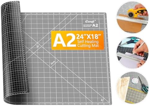 Ecraft Self Healing Cutting Mat:18" x 24" Double Sided 5-Ply Hobby Mat, A2 Rotary Cutting Sewing Mat for Crafts, Fabric,Sewing,Quilting,Scrapbooking,Projects,Grey/Black