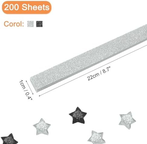MECCANIXITY 200 Sheets Origami Paper Glitter Stars Papers Black,White Fold Paper for Beginner Arts Crafts Projects,0.4 x 8.7 Inch