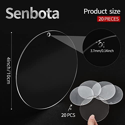4Inch Round Acrylic Blanks Ornament 20Pcs Clear Acrylic Disc Circle | Senbota Acrylic Christmas Blanks with Holes，DIY Decor, Crafting, Making, Painting