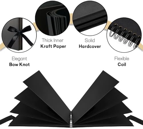 Mauproy 11.5 x 8.5 Inch Black Scrapbook Album, 80 Pages | Photo Album with Black Pages, Kraft Paper Hardcover Memory Book with DIY Accessories Kit for Birthday, Wedding, Travel