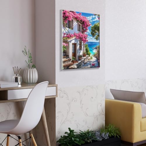 ATDMS Paint by Numbers Kit for Adults with Frame Landscape Paint by Number with Easel DIY Flowers House Adult Paint by Number Kits Paint by Numbers Kit on Canvas for Gift Home Wall Decor 8x12 Inch
