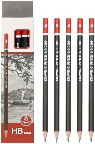 PATIKIL HB Drawing Pencils for Sketching, 12PCS Sketch Pencils for Drawing Art Pencils Graphite Wood Pre-sharpened for Drawing Sketching Artists, HB Pencils Black Red Rod