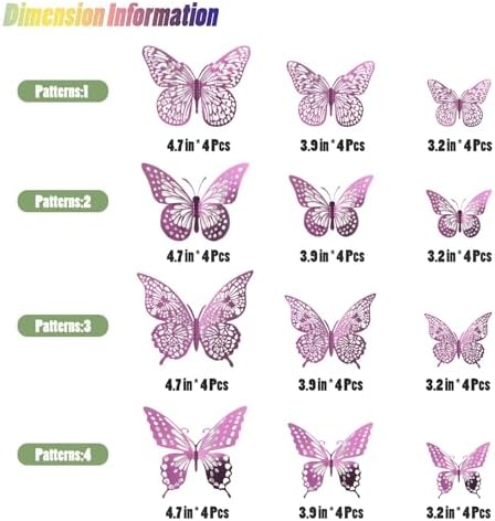 SAOROPEB 3D Butterfly Wall Decor 48 Pcs Lavender Butterfly Decorations | 4 Styles 3 Sizes, Butterfly Birthday Decorations Butterfly Party Decorations Cake Decorations, Removable Stickers