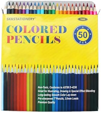 SKKSTATIONERY 50Pcs Colored Pencils, 50 Vibrant Colors