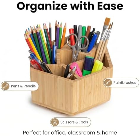 360° Rotating Bamboo Desk Organizer Hexagon
