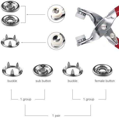 200 Sets Snaps for Fabric, Metal Snaps Buttons with Fastener Pliers Press Tool Kit for DIY Crafting, Clothing, Buttons for Clothes Sewing (9.5mm)