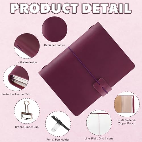 Thenshop Leather Travel Notebook 3 Inserts,Purple,Passport Size