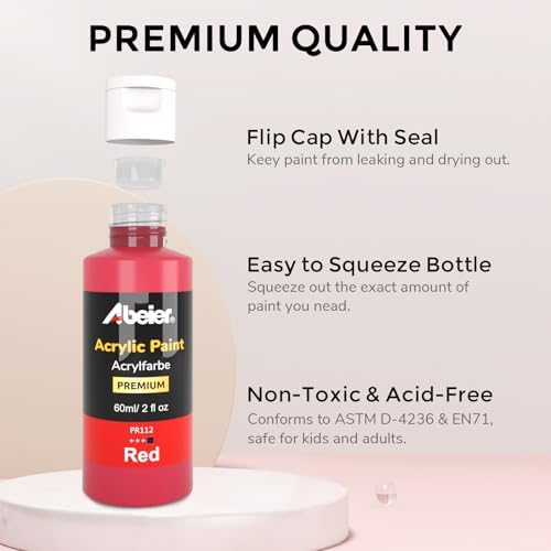 ABEIER Acrylic Paint Set, 56 Colors x 2 oz, Non-Toxic Matte Paint | Rich pigments, smooth blending, waterproof when dry, fade-resistant finish, multi-surface art and craft projects