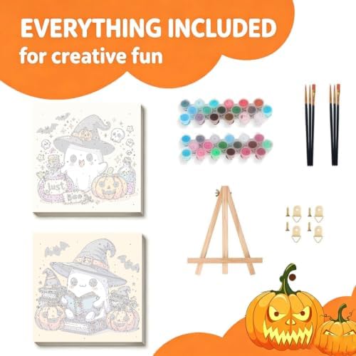 Gemozaic 2 Pack Halloween Paint by Numbers Kit for Kids with Frame, 8x8 in
