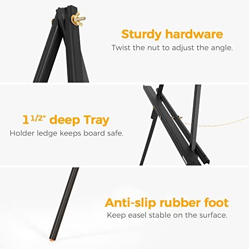 VISWIN 63" Black Easel Stand for Wedding Signs, Adjustable Wooden Display Easel with Holder, Tripod Floor Easel for Welcome Board, Poster, Picture, Photos, Paintings
