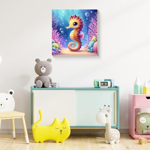 Reivworl Seahorse Paint by Numbers Kit for Kids with Frame 8×8 inch