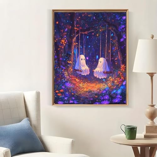 CraftBliss Halloween Forest Ghost Paint by Numbers Kit for Adults Beginners, DIY Paint by Numbers Kits for Adults Without Frame, Acrylic Paint Canvas Painting Kits Art Home Decor 16x20 Inch