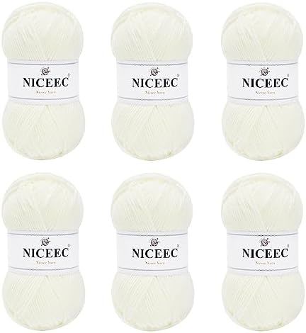 NICEEC 300g Soft Assorted Colors Yarn 100% Acrylic 870yds -White