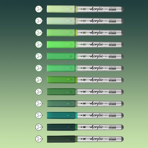 Green Acrylic Paint Pens,12 Color Paint Pen Markers,Brush Tip Paint Pens for Rock Painting Wood Glass Ceramic Canvas Stone DIY Crafts Making Art Supplies