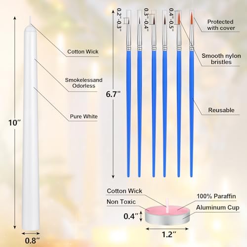 MTLEE 78 Pcs DIY Candle Painting Kit Include 12 White Taper Candles 60 Colored Tealight Candles 6 Paint Brushes for Crafts Birthday Wedding Party Favors(Multi Color)