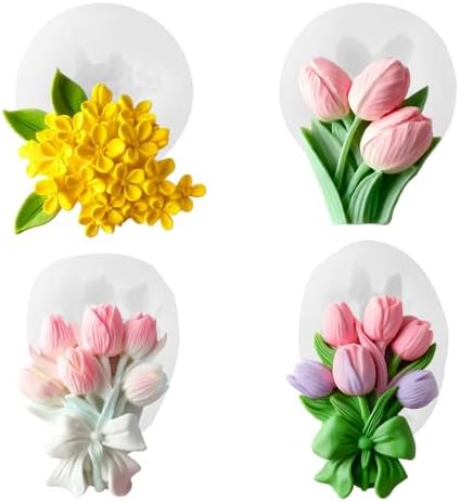 4PCS 3D Flower Bouquet Silicone Molds for Soap,Candle & Resin Crafts
