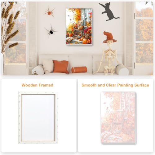 SENQAO Autumn Chair Paint by Numbers Kit for Adults Beginner, Fall Couryard Adult Paint by Number Kits on Canvas, DIY Acrylic Oil Easy Painting by Numbers for Home Wall Decor 8X12 inch