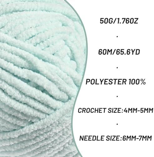 2 Packs Plush Chenille Chunky Crochet Yarn - Baby Yarn for Crocheting Soft - Velvet Yarns Knitting for Blankets Crafts - Fluffy Amigurumi Yarns 100g/131yds (2 Pale Cyan)
