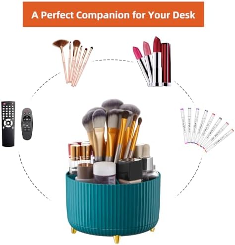 Marbrasse Desk Organizer, 360-Degree Rotating Pen Holder, Desk Organizers and Accessories with 5 Compartments Pencil Organizer, Art Supply Storage Box Caddy for Office, Home（Green）