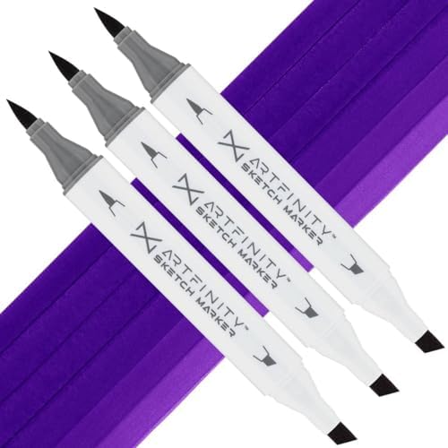 Artfinity Sketch Markers - Set of 3 - Blue Violet BV1-8, Vibrant, Professional, Dye-Based Alcohol Markers for Artists, Drawing, Travel, & More