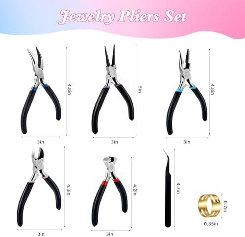 URSKYTOUS 5Pcs Jewelry Pliers Set Pliers for Jewellery Making Include Needle Nose Chain Nose Round Bent Plier Wire Cutter Jewelry Plier Tools for Jewelry Repair Bracelet Beading Craft Making Supplies