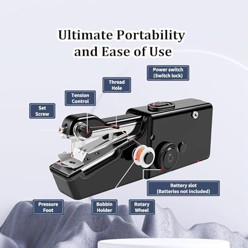 Handheld Sewing Machine,Sewing Machines for Beginners,Portable Electric Mini and Samll Hand Held Kit for Adults Included Mannual and Accessories,Sewing Hem Quick Stitching (Black-1)