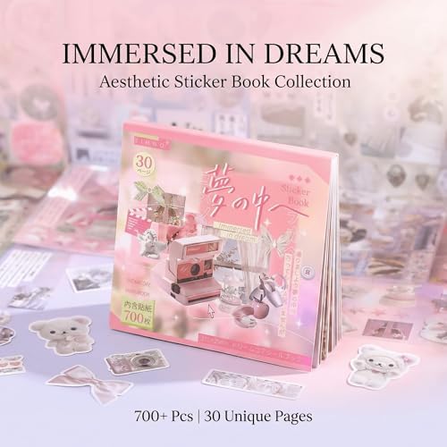700+ Dreamcore Japanese Sticker Book, 30 Sheets Die-Cut Stickers - Japanese Aesthetic Stickers for Journaling, Scrapbooking, Planners, Junk Journals, Vision Board & Prayer Board