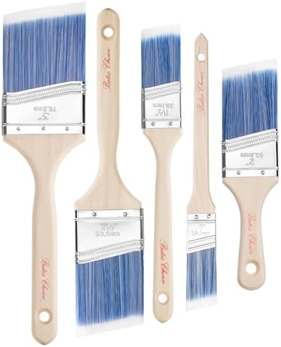 Bates- Angle Paint Brushes for Walls and Trim, 5 pcs, 1"/1.5"/2"/2.5"/3", Treated Wood Handle, Angled Paint Brushes for Trim, Stainless Steel Ferrule