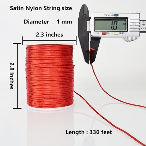 LUSTEMBER 330 Feet Satin Nylon String, 1 mm Silky Smooth Durable Nylon Cord for Jewelry Making, Bracelets, Beading, Necklaces, Macrame, Kumihimo, Rattail, and Chinese Knot Craft