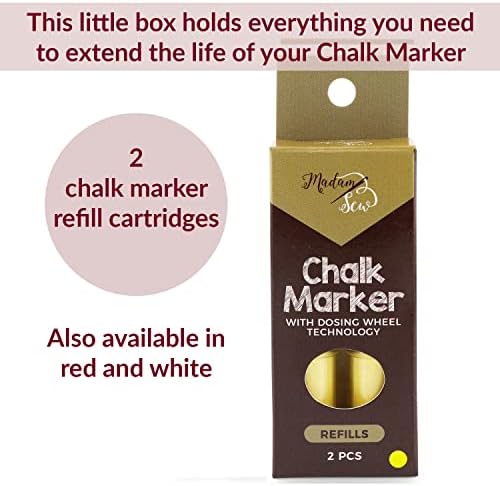 Madam Sew Refillable Tailors Chalk for Fabric - Washable Fabric Markers for Sewing and Quilting with Dosing Wheel, Tailor Chalk Pen for Precise Marking on Cotton, Knit, Suede (Yellow)