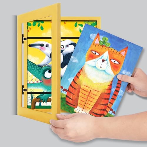 [2-Pack] Kids Art Frames, 8.5x11 Front Opening Kids Artwork Frames Changeable, Milk Yellow Artwork Display Storage Frame for Wall, Holds 50 Pcs, for 3D Picture, Crafts, Children Drawing, Hanging Art,