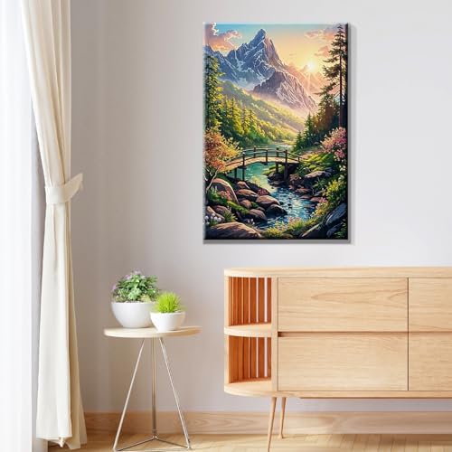 JOOZ Landscape Paint by Number for Adults Beginner with Frame Paint by Number Kits Sunsets on Canvas with Easel DIY Digital Oil Painting for Home Wall Decor Gifts 7.87x11.81 Inch