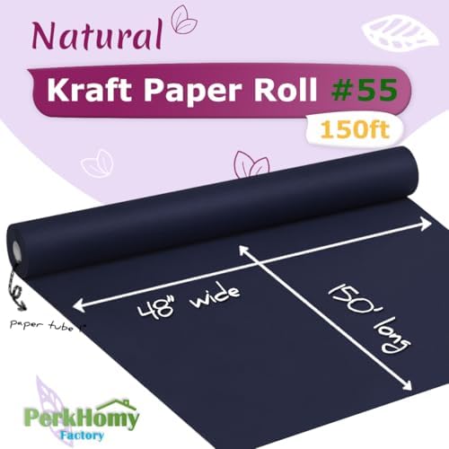PerkHomy Navy Blue Kraft Paper Roll 48" x 1,800" (150') for Gift Wrapping Bouquet Flower Art Painting Craft Writing Packaging Shipping 80GSM 55LB (Navy Blue, 48" x 150')