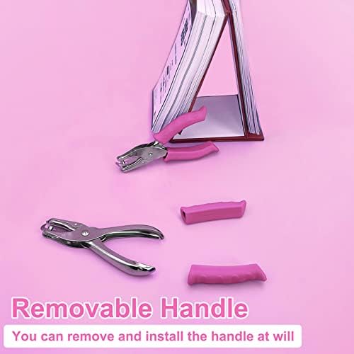 Single Hole Punch Paper Hole Puncher for Crafts, One Hole Punch with Pink Soft Grip Handle, Hole Punches for Kids and Adults, Handheld Circle Punch for Paper Crafts in Home, Office, Classroom, 2Pack