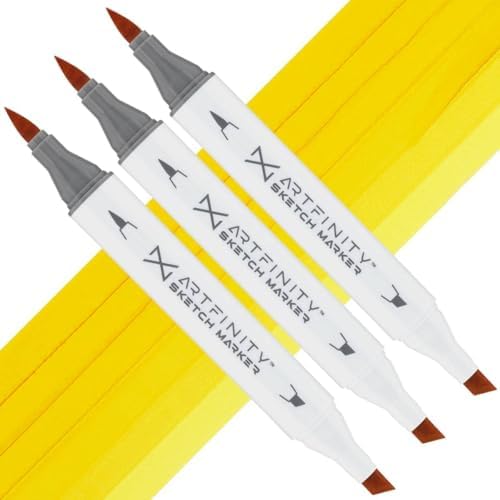 Artfinity Sketch Markers - Set of 3 - Primary Yellow, Vibrant, Professional, Dye-Based Alcohol Markers for Artists, Drawing, Travel, & More