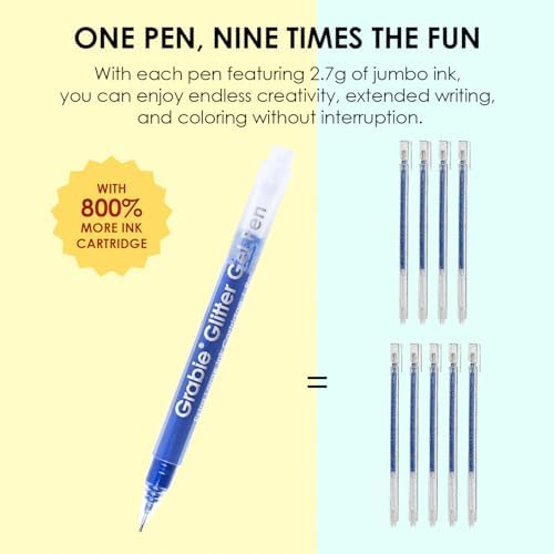 Grabie Set of 18 Color Jumbo Glitter Gel Pens, Metallic Sparkling | Extra Long Writing Life, Rich Glitter Effects, Smooth Ink Flow, Comfortable Grip, Creative Projects, Journaling
