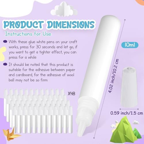 MotiMind 48 White Tacky Glue Pens Quick Dry, Mini Glue Bottles Bulk,White